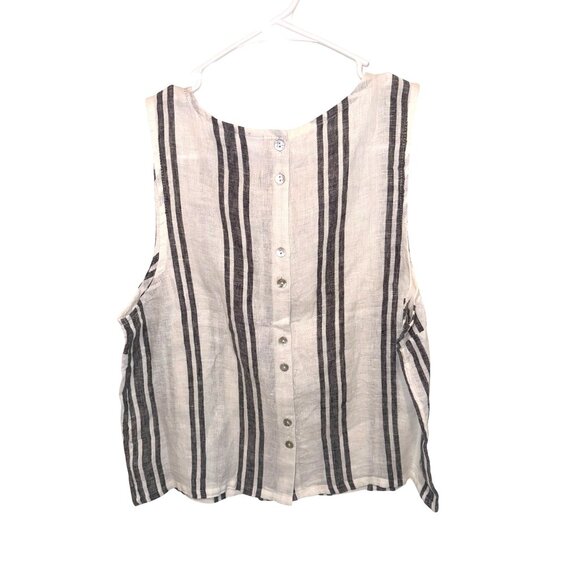 NWT C&C California Striped Linen Tank Top Button Back M Cream Black Stripe Money - Picture 3 of 7